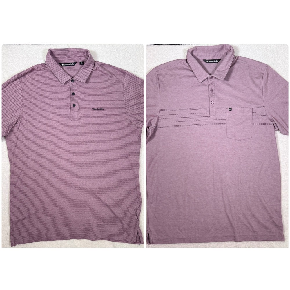 Lot of 2 Travis Mathew Mens XL Polo Shirts‎ Purple Striped Pima Cotton 1MU175